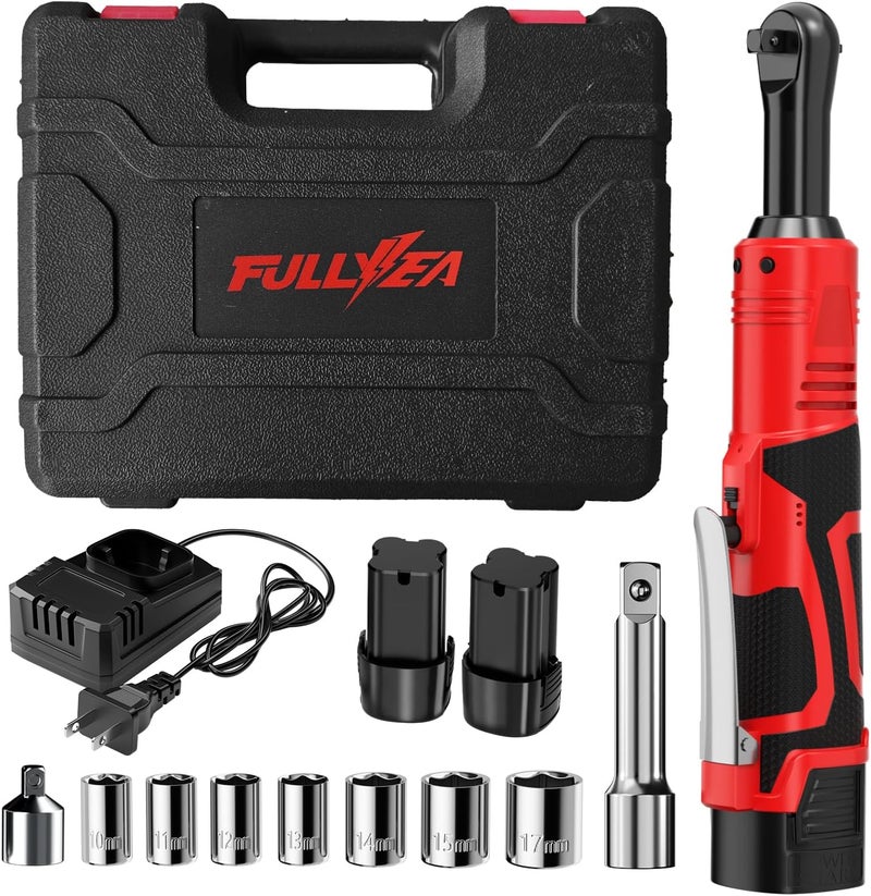 FULLYEA Cordless Electric Ratchet Wrench Set, 40 Ft-lbs, 550 RPM Power Ratchet,16.8V electric ratchet 3/8" drive with Variable Speed, 1/4" Adapter, LED Light, 2*2.0Ah Li-ion Batteries and Fast Charger - Image 1